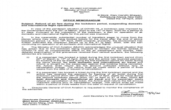 Refund of Air fare for domestic and international flights during the lock down period